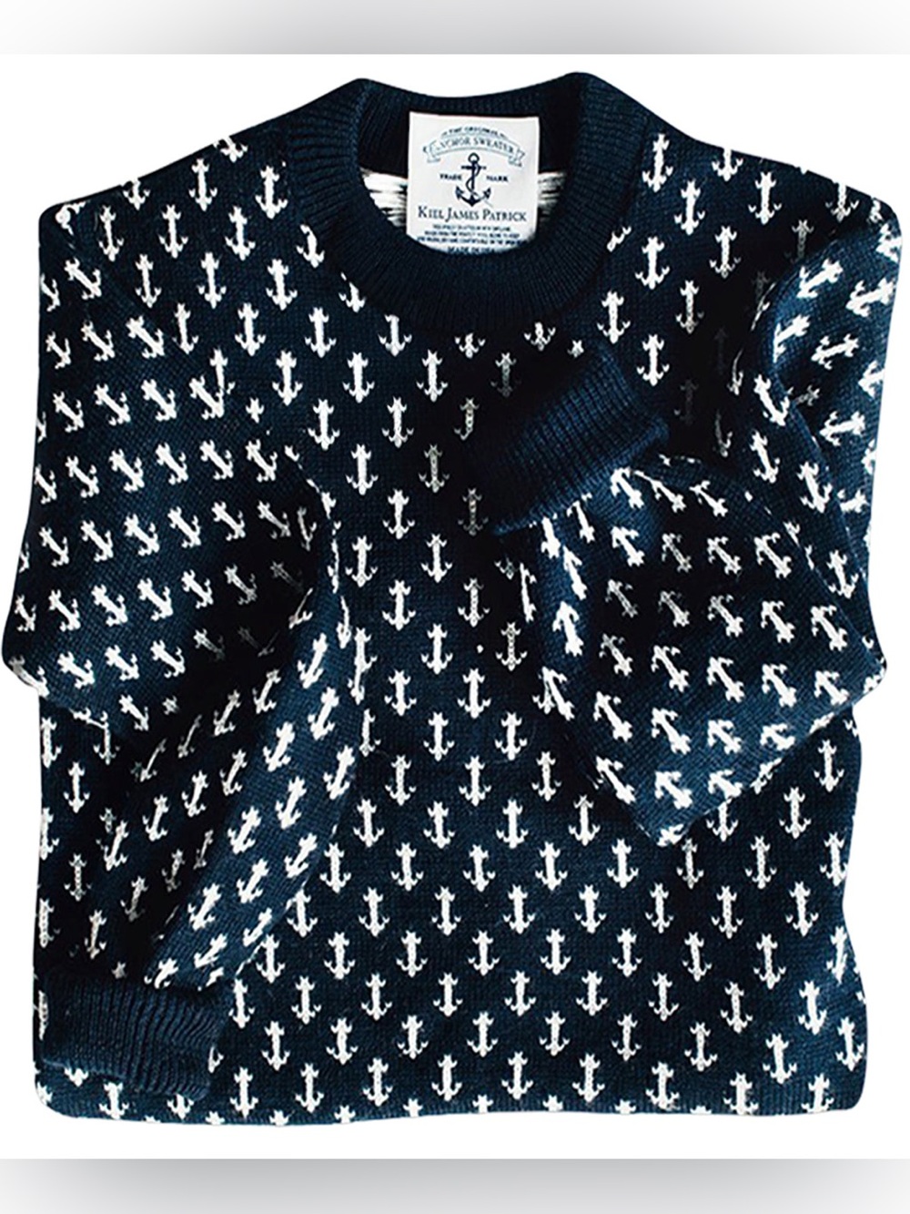 Kiel James Patrick Navy and White Anchor Knit Sweater